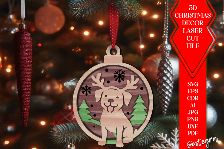 3D Dog Christmas Tree Baubles laser SVG V3 Laser Cut Files