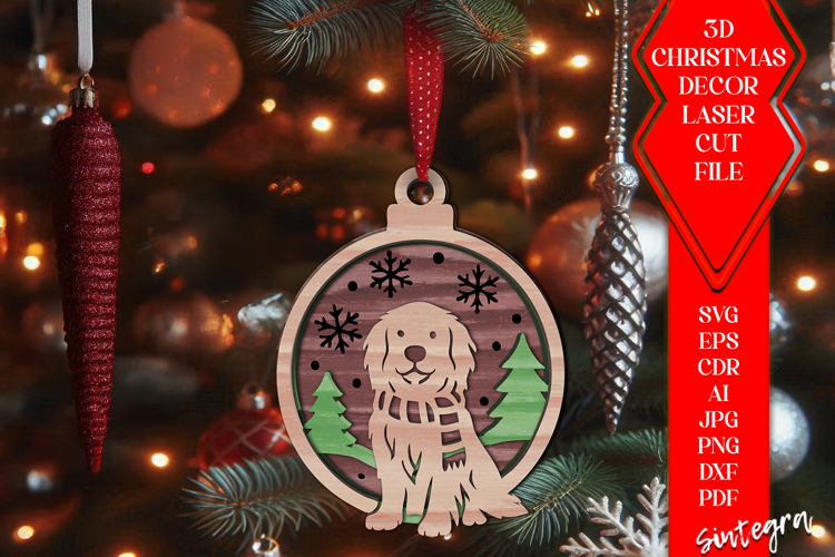 3D Dog Christmas Tree Baubles laser SVG V4 Laser Cut Files