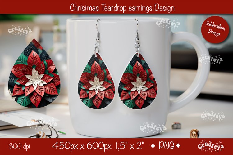 Christmas 3D teardrop earrings sublimation 3D flower