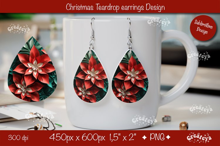 Christmas 3D teardrop earrings sublimation 3D flower