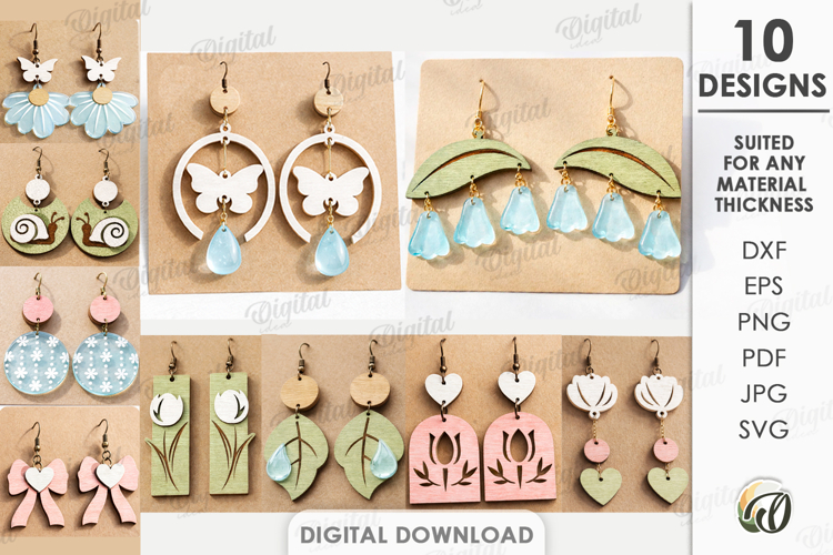 Spring Drop Earrings Bundle Laser Cut. Dangle Earrings SVG