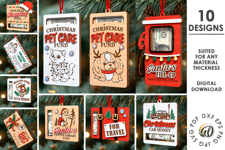 Christmas Money Holders Bundle Lasercut. Christmas Decor SVG
