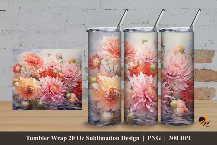 Blooming Love Tumbler Wrap Sublimation Design 4