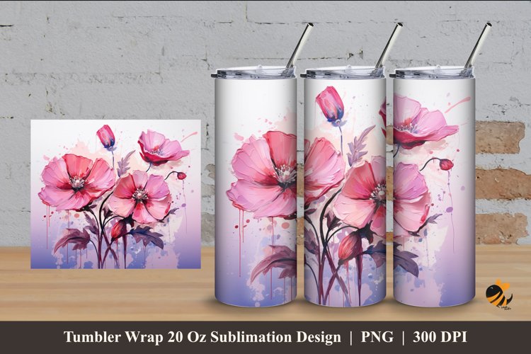Pink Floral Tumbler Wrap Sublimation Design 4
