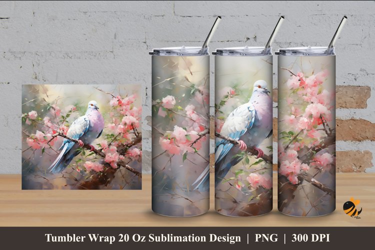 Flower Dove Tumbler Wrap Sublimation Design 4
