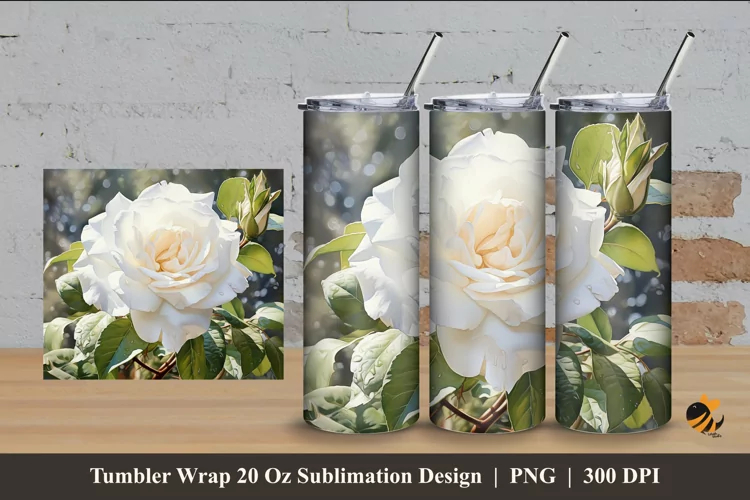 White Roses Tumbler Wrap Sublimation Design 4