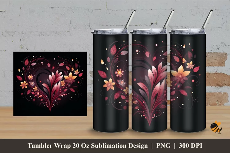 Floral love Tumbler Wrap Sublimation Design 4