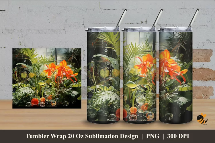Natural Plants Tumbler Wrap Sublimation Design 4