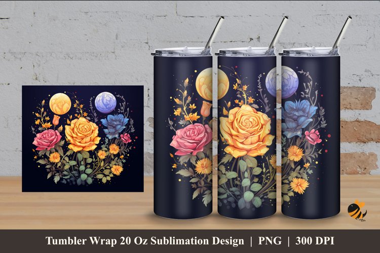 Beautiful Flower Tumbler Wrap Sublimation Design 4 example image 1