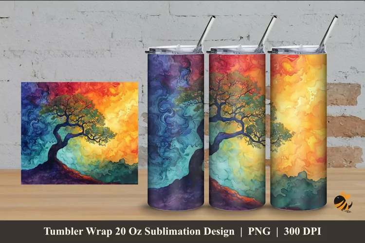 Abstract Tree Tumbler Wrap Sublimation Design 4