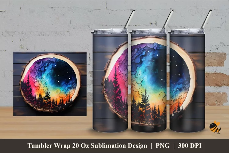 Painting At Wooden Slice Tumbler Wrap Sublimation Design 4