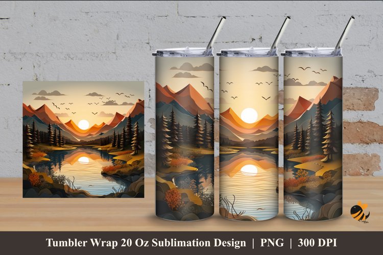 Sunset Mountain Tumbler Wrap Sublimation Design 4 example image 1