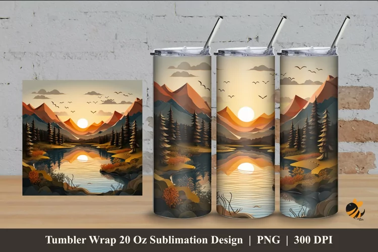 Sunset Mountain Tumbler Wrap Sublimation Design 4