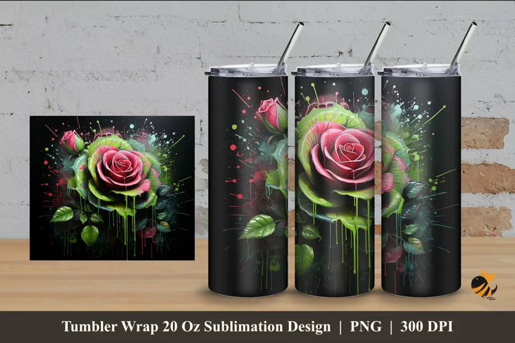 Graffity Rose Tumbler Wrap Sublimation Design 4