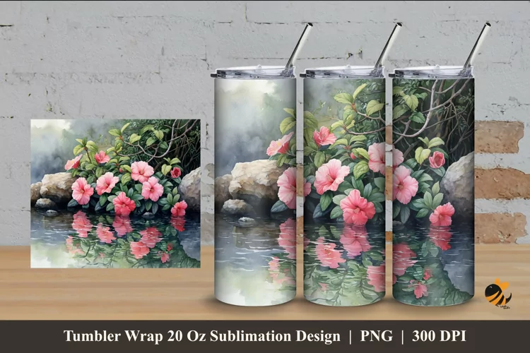 Nature Camelia Flower Tumbler Wrap Sublimation Design 4