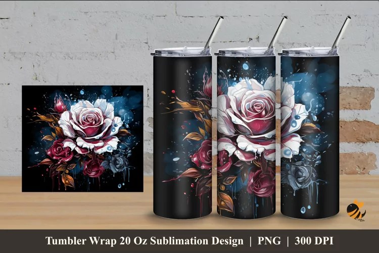 Rare Rose Tumbler Wrap Sublimation Design 4