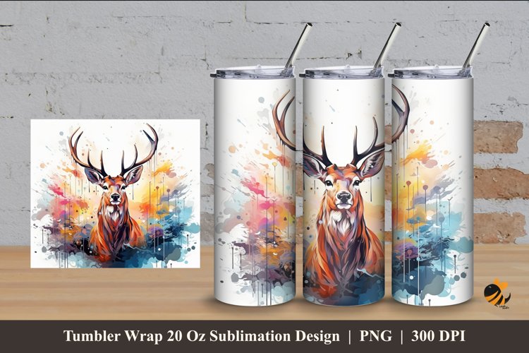 Deer Painting Tumbler Wrap Sublimation Design 4
