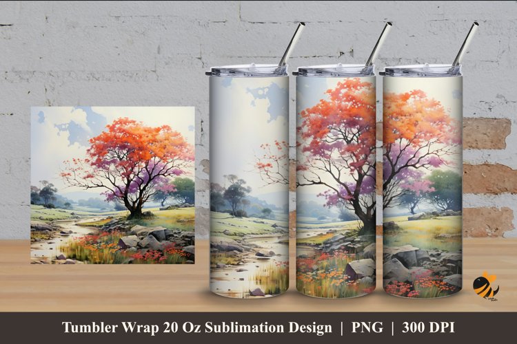 Painting Meadow Tumbler Wrap Sublimation Design 4
