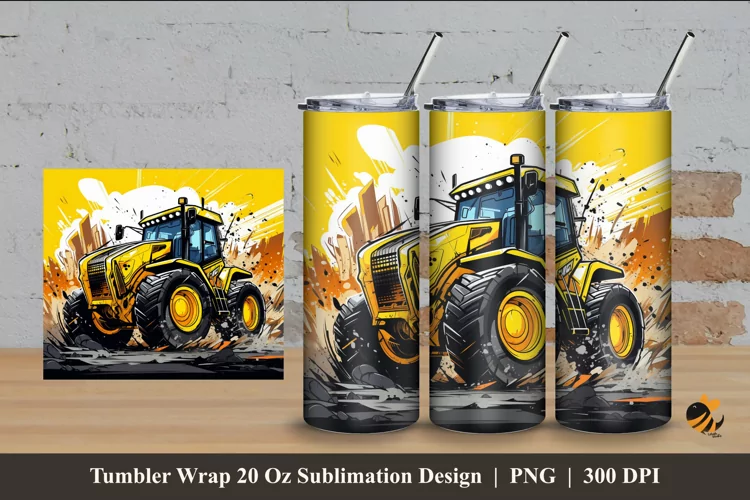 Buldozer Illustration Tumbler Wrap Sublimation Design 4