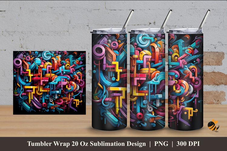 Tech Graffiti Tumbler Wrap Sublimation Design 4 example image 1