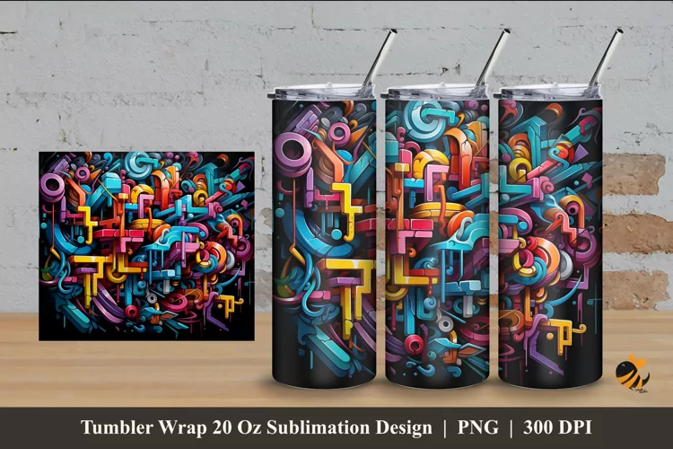 Tech Graffiti Tumbler Wrap Sublimation Design 4