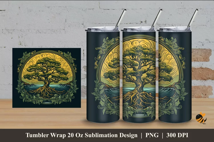 Handdrawn Mangrove Tumbler Wrap Sublimation Design 4