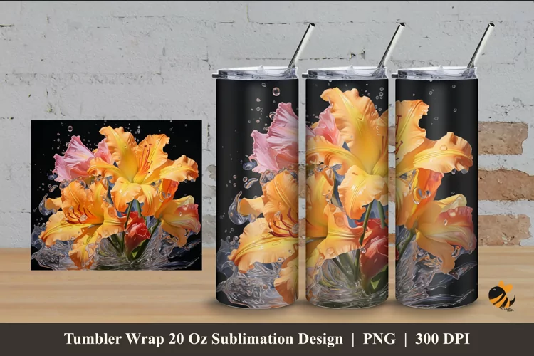 Splash Water Flower Tumbler Wrap Sublimation Design 4
