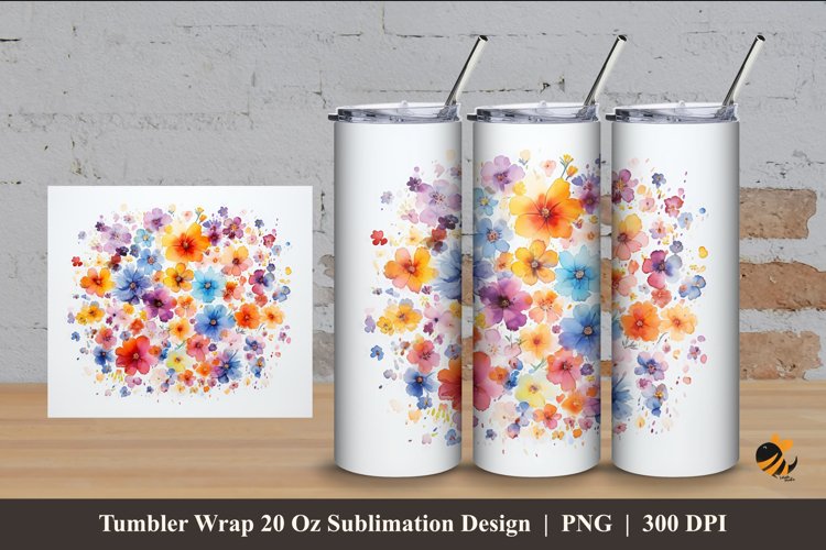 Floral Style Tumbler Wrap Sublimation Design 4 example image 1