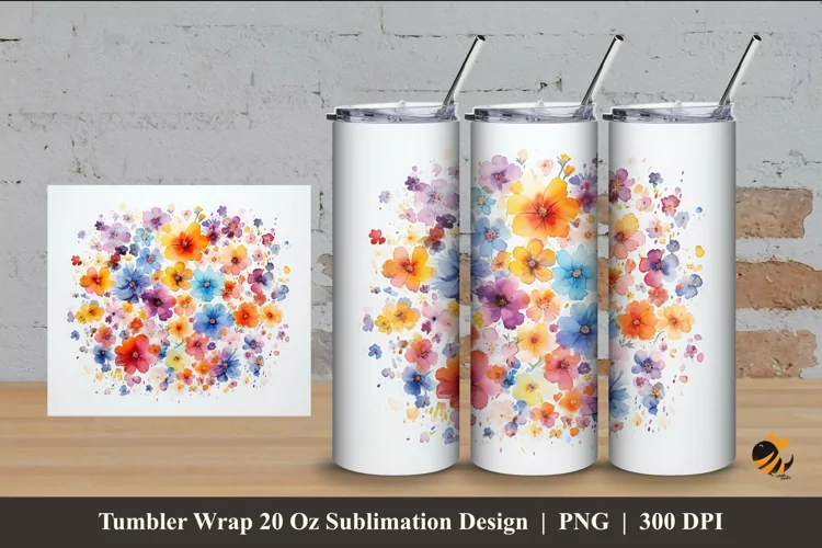 Floral Style Tumbler Wrap Sublimation Design 4