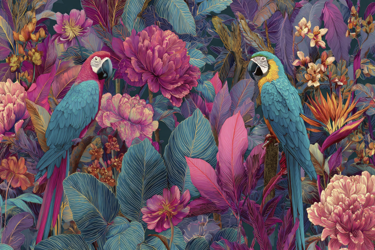 Colorful Flower With Parrot Background