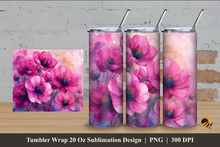 Painting Anemone Tumbler Wrap Sublimation Design 4