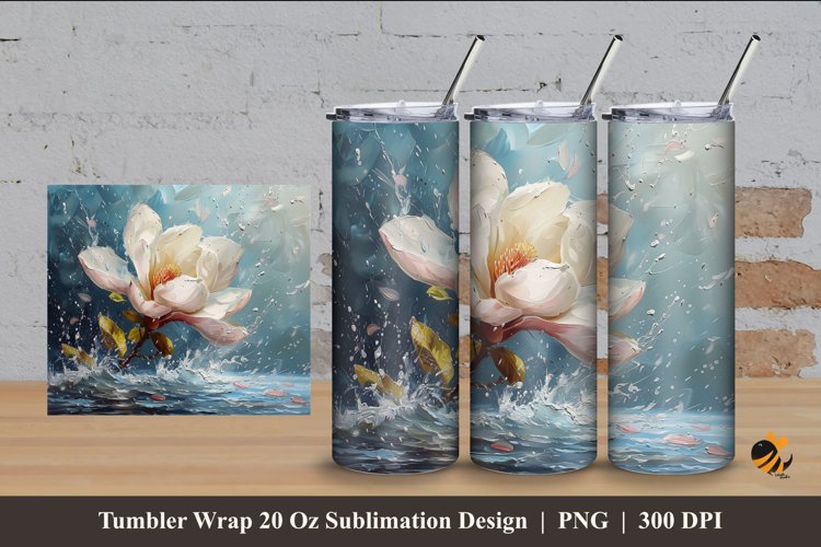 Water Flower Tumbler Wrap Sublimation Design 4 example image 1
