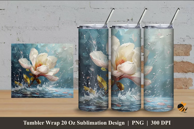 Water Flower Tumbler Wrap Sublimation Design 4