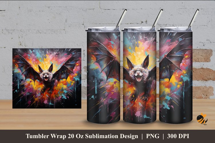 Bat Abstract Tumbler Wrap Sublimation Design 4 example image 1