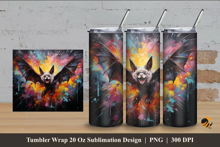 Bat Abstract Tumbler Wrap Sublimation Design 4