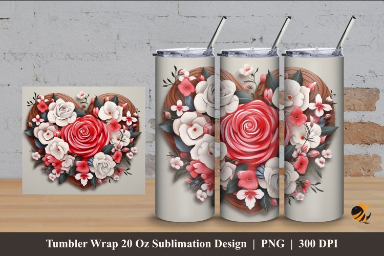 Wooden Love Flower Tumbler Wrap Sublimation Design 4 example image 1