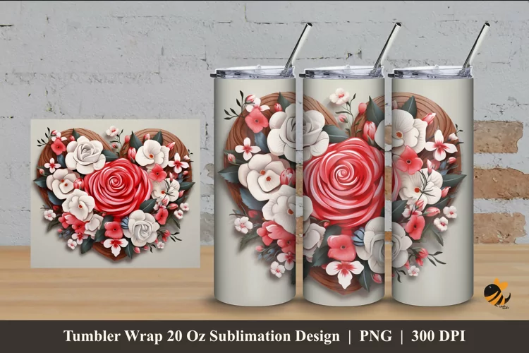 Wooden Love Flower Tumbler Wrap Sublimation Design 4