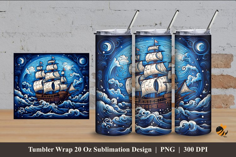 Pirate Ship Tumbler Wrap Sublimation Design 4