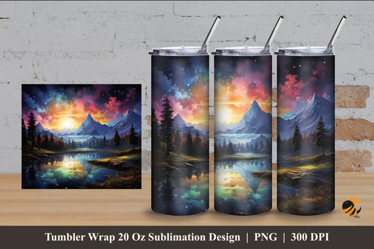 Night Rainbow Tumbler Wrap Sublimation Design 4