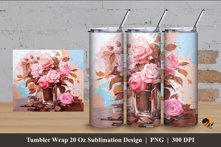 Chocolate and Flower Tumbler Wrap Sublimation Design 4 example image 1