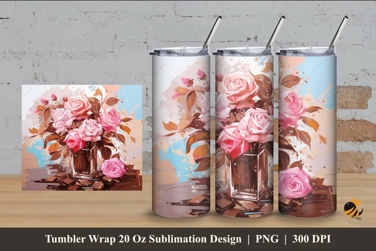 Chocolate and Flower Tumbler Wrap Sublimation Design 4