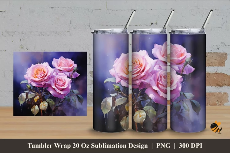 Plummy Blooms Tumbler Wrap Sublimation Design 4