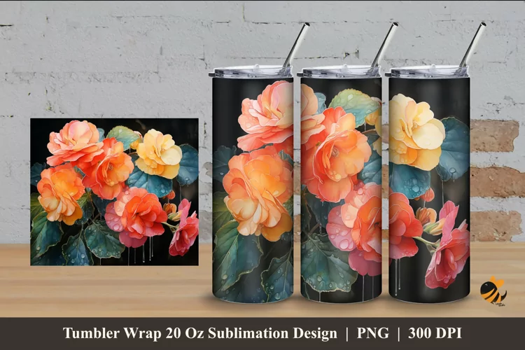 Begonia Flower Tumbler Wrap Sublimation Design 4