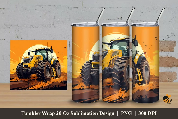 Yellow Cultivator Tumbler Wrap Sublimation Design 4
