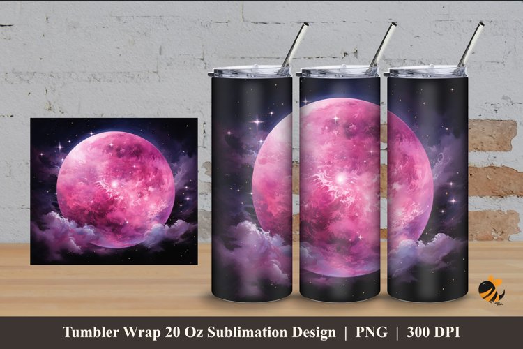 Magenta Moon Tumbler Wrap Sublimation Design 4 example image 1