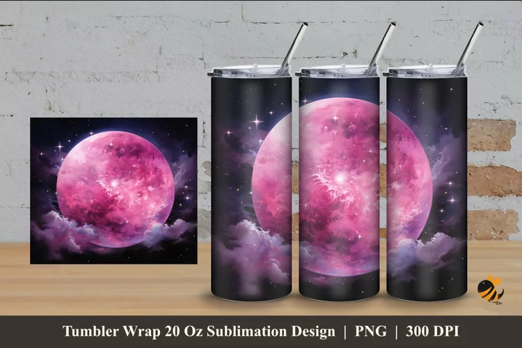 Magenta Moon Tumbler Wrap Sublimation Design 4