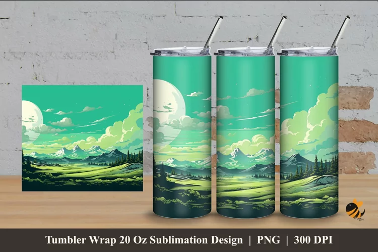 Light Green Panoramic Tumbler Wrap Sublimation Design 4