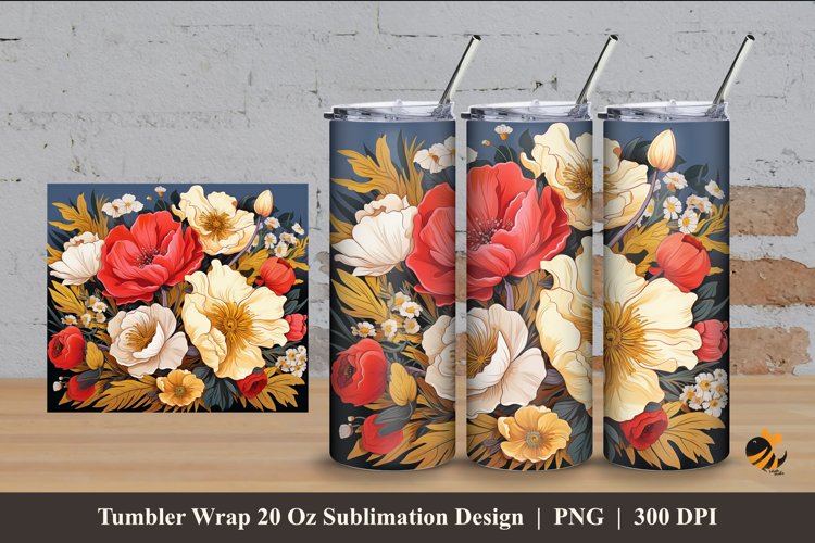 Flowery Tumbler Wrap Sublimation Design 4 example image 1