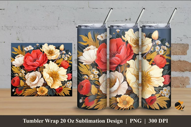 Flowery Tumbler Wrap Sublimation Design 4