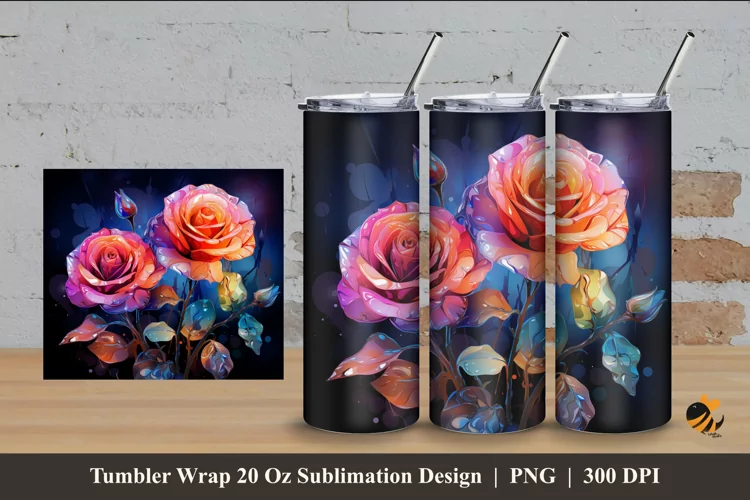 Radiant Roses Tumbler Wrap Sublimation Design 4